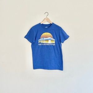 Blockbuster “Make It A Blockbuster Night” Graphic Blue T Shirt Adult size Small